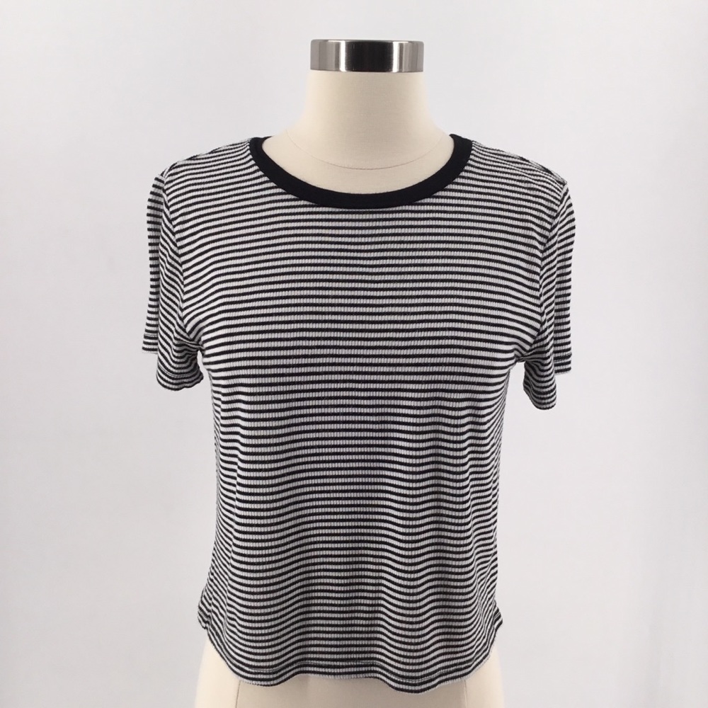 Trillium Striped Ribbed Crop Top Black and White
